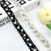 Borda de Renda Dourada com Padrão de Estrelas Preto e Branco Estilo Chanel, Tira Decorativa para Gola e Punho de Roupa Estilo Coreano DIY Feita à Mão