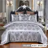 Conjunto de cama de três peças estilo europeu de luxo leve em jacquard de cetim com lençol e fronhas
