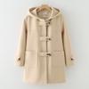 Roupas de Outono e Inverno Estilo Japonês Botão de Chifre Casaco de Lã Cor Lisa Casaco de Lã com Capuz Casaco de Comprimento Médio à Prova de Vento para Mulheres