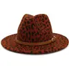 Chapéu de Jazz de Lã Estilo Britânico com Estampa de Leopardo para Outono e Inverno para Homens e Mulheres Chapéu de Aba Larga Europeu e Americano Chapéu Fashion de Aba Larga e Aba Reta