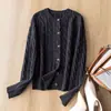 Nuevo Cárdigan de Punto Trenzado Otoño e Invierno Estilo Universitario Clásico Cuello Redondo Hilo Retorcido Cárdigan 100% Lana Merino Top Adelgazante Ropa de Abrigo