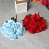 Flores Artificiales para Salón de Bodas, Ramo Falso de Rosas de 9 Cabezas, Adornos para Decoración del Hogar, Flores de Mano, Pared de Flores de Seda Transfronteriza