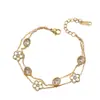 Pulsera Nueva de Acero Inoxidable Transfronteriza con Estilo Fresco, Corazón Incrustado con Diamantes Multicolor, Trébol de Cinco Hojas Geométrico Joyería de Mano, Joyería Transfronteriza para Mujeres
