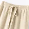 Calça de Tricô Branca de Pernas Largas para Mulheres Cintura Alta Outono/Inverno Peça Externa Fluida Alongada Solta Casual Calça de Perna Reta Versão Estreita Calça de Comprimento Total