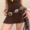 Cinturón Metálico con Disco Tallado Estilo Étnico Retro para Mujer, Estilo Bohemio, Adecuado para Vestidos, Cinturón de Cintura, Moderno