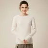 Tejido de Punto Base 100% Cachemir Puro para Mujer, Cuello Redondo, Patrón de Asiento, Tejido de Punto de Manga Larga, Tejido de Punto de Color Puro de Moda para Otoño e Invierno