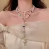 Gargantilla de Cuero Gótico con Colgante de Cruz para Mujer, Cadena de Clavícula de Moda y Elegante, Accesorio Versátil para el Cuello
