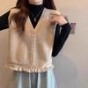 Chaleco Suéter de Otoño Cárdigan de Punto para Mujer 2025 Primavera y Otoño Nuevo Estilo Chaleco Corto con Volantes Ropa Exterior Chaleco de Punto