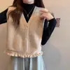 Chaleco de Punto para Mujer Otoño Cardigan Tejido 2026 Primavera y Otoño Nuevo Estilo Chaleco Corto con Volantes con Superposición de Chaleco de Lana