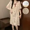 Bata de noche de algodón nube para mujer, estilo verano con copas en el pecho, dulce vestido de dormir de encaje con pintura de tinta de manga corta, ropa para el hogar, se puede usar en la calle