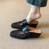 Mules de Piel de Cordero Súper Suave con Tacón Oculto de Una Correa para Mujer, Punta Cuadrada, Versátiles, Tejidos Calados, Transpirables, Sandalias Cerradas para Exteriores