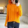 Nueva sudadera con capucha de manga larga, suéter corto estilo coreano para mujer, tejido casual de invierno, corte holgado