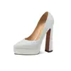 Tacones Altos Gruesos de Lentejuelas Cortos de 14 cm para Mujer 2026 Comercio Exterior Zapatos de Salón de Punta Fina Impermeables con Plataforma Zapatos de Fiesta