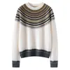 Suéter de punto grueso con cuello alto y patrón jacquard Fair Isle 35 de cachemira para mujer 2026, ajuste holgado, suéter adelgazante