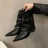 Botines de Tacón Grueso Punta Fina Estilo Callejero Botines Cortos para Mujer Otoño 2025 Nuevos Marrones Retro Botas Vaqueras Británicas Occidentales