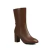 Otoño e Invierno Nuevas Botas Británicas para Mujer de Amazon 48 Botas de Caballero Gruesas Botas de Tacón Alto Caña Corta Comercio Exterior 32 rosa Marrón