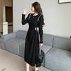Suministro transfronterizo 2024 primavera y verano nuevo vestido elegante de moda casual cintura con cordón adelgazante vestido de manga larga