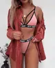 Traje de Baño Sexy de Tres Puntos Transparente con Letras Ropa Interior Sexy Fábrica