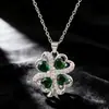 Collar de Trébol de Cuatro Hojas con Circonita para Mujer, Cadena de Clavícula de Alta Gama, Colgante de Cristal Verde, Joyería de Moda de Lujo Ligero
