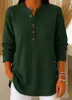 2026 Transfronterizo Europeo y Americano Otoño e Invierno Nuevo Amazon Color Sólido Holgado Casual Cuello en V Botones Manga Larga Top Camiseta para Mujer
