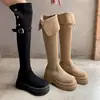 Botas altas de pierna gruesa de mm de grosor para mujer, botas largas de otoño e invierno, botas largas de suela gruesa ajustadas, circunferencia de caña grande, botas de jinete altas, talla grande