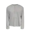 Camiseta de manga larga lisa con cuello Henley para hombre, camisa básica simple de otoño de corte holgado, camiseta versátil casual estilo coreano