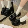 Zapatos de plataforma de 7 cm para aumentar la altura para mujeres menudas, mocasines de cuero genuino, zapatos negros de cuero estilo británico, zapatos de una sola pieza Mary Jane