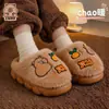 Chinelos de Inverno de Algodão para Crianças Kapibara para Meninos e Meninas, Quentes e Peludos, para Crianças Maiores, com Calcanhar Coberto