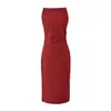 Vestido Americano Picante Sexy de Alça Fina Doce Picante Celebridade da Internet Cor Sólida Versátil Cintura Marcada com Pregas Fenda Lateral Saia Bodycon