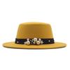 Sombrero de copa plano de estilo francés británico con lazo de perlas Otoño e Invierno Nuevo Sombrero de lana de imitación Sombrero de caballero Sombrero de fieltro de ala ancha