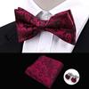 Pajarita para hombre, gemelos de bolsillo, 3 piezas, caja de regalo, traje de boda, accesorios para traje, pajarita roja en stock
