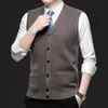Cardigan de Botões Únicos Suéter Masculino Outono Inverno Masculino Cor Sólida Malha Colete Roupa Masculina de Negócios Colete de Lã Sem Mangas