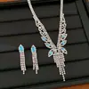 Brincos e colar de franja com zircônia banhados a ouro 14k real, corrente de clavícula niche de luxo leve, conjunto de joias requintado estilo palácio