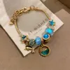 Pulseira Redonda de Vidro Strass Esmalte Coração Estilo Étnico Retrô Pulseira de Pulso Toque de Luxo Leve Joia de Mão Atacado
