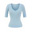 Camiseta de Manga Curta com Decote em V no Ombro Direito Estilo Americano para Mulheres no Verão 2025 Novo Estilo, Única, Rejuvenescedora, Efeito Emagrecedor e Blusa Pulôver Versátil
