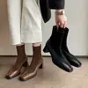 Estilo Coreano Otoño/Invierno 2026 Nuevas Botas Elásticas Retro Patchwork Punta Cuadrada Tacón Grueso Tacón Alto para Mujer Botines de Otoño Talla Grande