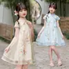 Hanfu de Verano para Niñas 2026 Estilo Nuevo, Elegante Vestido Qipao con Estampado Floral Azul y Blanco Retro, Tendencia Elegante de Traje Tang