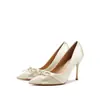 966-D6 Tacones Altos Puntiagudos de Satén Sexy Exquisito Adorno de Lazo Tacón de Aguja Elegante Encantador Zapatos de Banquete con Temperamento