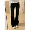 Jeans de Tiro Bajo Lavados de Estilo High Street Americano con Costuras Visibles para Mujer, Estilo Milenio Y2K, Pantalones Ligeramente Acampanados de Largo Hasta el Suelo