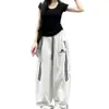 Calça esportiva de secagem rápida, estilo de rua, corte solto, com novo design para o início do outono, para mulheres, listrada, casual americana, cintura alta, bordada, perna larga