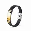 Pulsera de Acero Inoxidable y Silicona para Hombre, Empalme Multicolor/Placa Lisa Curva, Se Puede Grabar, Pedido Mínimo de 1 Pieza, Se Puede Grabar