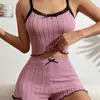 Pijama europeo y americano nuevo para mujer, shorts de tirantes de encaje sexy para mujer, conjunto sexy de encaje, se puede usar como ropa exterior, ropa de estar