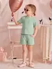 Conjunto de Verano de 2 Piezas de Color Sólido de Amazon, Lindo Estilo Europeo y Americano, Camiseta de Manga Corta y Conjunto de Shorts con Cintura Elástica