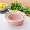 Juego de Tres Piezas Cesta Redonda Hueca para Lavar Verduras Colador Drenador de Verduras Juego Cesta para Guardar Frutas de Cocina Cesta de Drenaje Lavabo