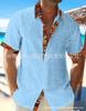 Camisa de manga corta tipo cárdigan para hombre, estilo playero hawaiano, con solapa y tapeta de color en contraste, 2023