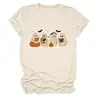 T-shirt feminina europeia fofa e divertida da Amazon, com quatro fantasmas, morcegos, estrelas, livro, gola redonda e manga curta