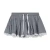 Moletom com Capuz Cinza de Manga Longa Slim Fit Curto Roupas Femininas Conjunto de Primavera e Outono Saia Tricô Linha A Conjunto de Duas Peças