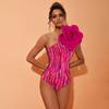 Traje de Baño Entero para Mujer 2024 Aliexpress Decoración de Flores Exageradas Traje de Baño de un Hombro Conjunto Estilo Caliente Transfronterizo 2912