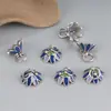 Plata de ley 925 azul quemado epoxi artesanía soporte pequeño para flores vintage pegajoso media perforación accesorio de cuenta material para manualidades DIY venta al por mayor
