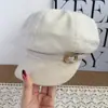 Chapéu octogonal outonal novo estilo coreano vintage para mulheres, aba de camurça, chapéu de artista que afina o rosto com fivela de metal, boina